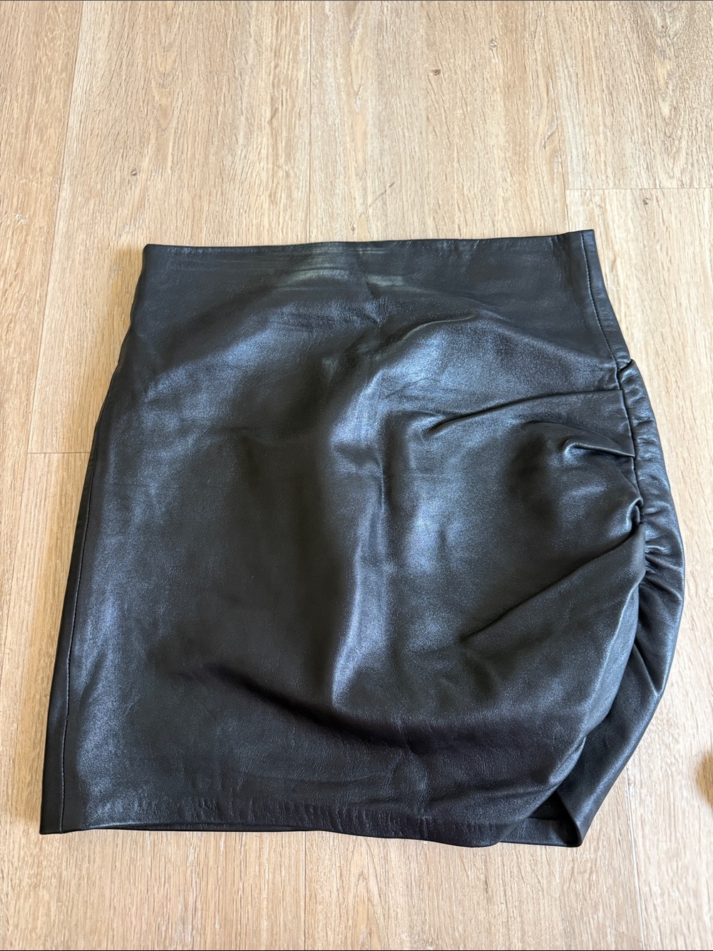 Zara Black Leather Ruched Mini Skirt M